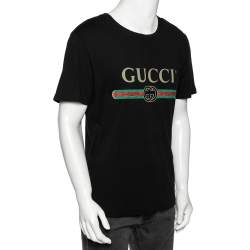 Gucci Black Cotton Logo Printed Crewneck T-Shirt S