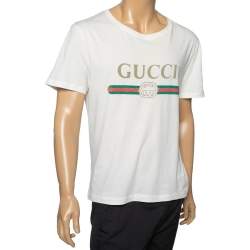 Gucci Cream Cotton Logog Printed Crew Neck T-Shirt S