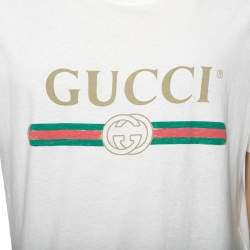 Gucci Cream Cotton Logog Printed Crew Neck T-Shirt S