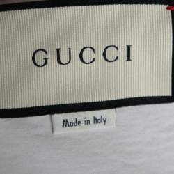 Pre Owned تي شيرت غوتشي قطن أبيض طباعة شعار الماركة برقبة عريضة مقاس صغير ( سمول )