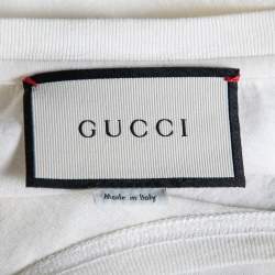 Pre Owned Gucci Cream Cotton Logo Printed Crew Neck T-Shirt S