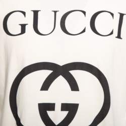 Pre Owned Gucci Cream Cotton GG Printed Crew Neck T-Shirt S