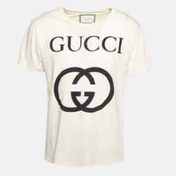 Pre Owned Gucci Cream Cotton GG Printed Crew Neck T-Shirt S