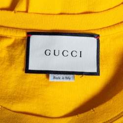 Pre Owned Gucci Yellow Snake Logo Printed Cotton Short Sleeve T-Shirt S