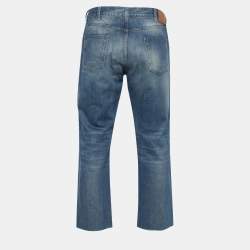 Pre Owned Gucci Indigo Light Wash Denim Kingsnake Embroidered Jeans M