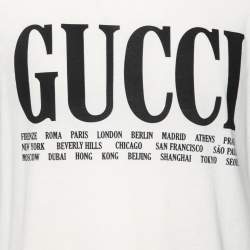 مملوكة مسبقًا Gucci Cream Cotton Logo and Cities Printed Crewneck Short Sleeves T-Shirt S