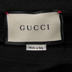 Gucci Black Terry Knit Floral Patch Distressed Sweatshirt S