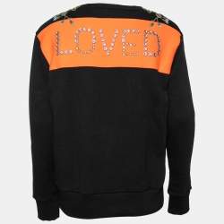 Gucci Black Terry Knit Floral Patch Distressed Sweatshirt S