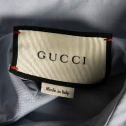 Gucci Blue Cotton Snake Embroidered Collar Duke Shirt XL 