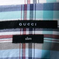 Gucci Blue Checkered Cotton Button Front Shirt XL