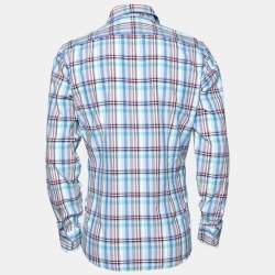 Gucci Blue Checkered Cotton Button Front Shirt XL