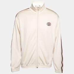 Gucci Cream Knit GG Patch Braided Trim Track Jacket XL