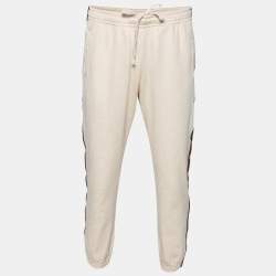 Gucci Cream Knit GG Patch Braided Trim Jogger Pants L