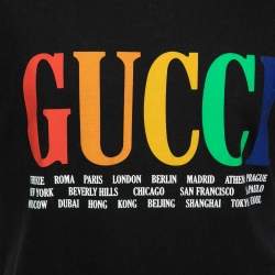 Gucci Black Cotton Logo Printed Crew Neck Short Sleeve T-Shirt L