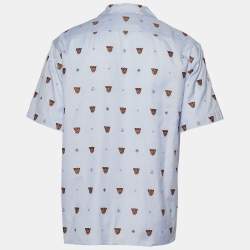Pre Owned Gucci Pale Blue Cotton Tiger Embroidered Bowling Shirt XL