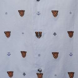 Pre Owned Gucci Pale Blue Cotton Tiger Embroidered Bowling Shirt XL