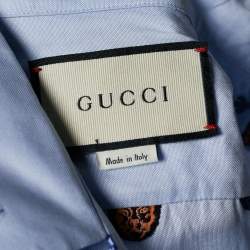 Pre Owned Gucci Pale Blue Cotton Tiger Embroidered Bowling Shirt XL