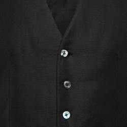 Gucci Black Linen & Silk Paneled Button Front Vest M