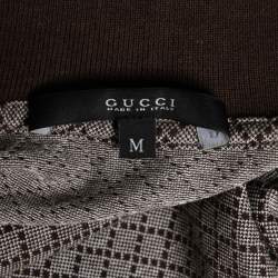 Pre Owned Gucci Brown Printed Cotton Pique Short Sleeve Polo T-Shirt M