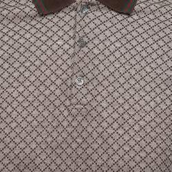 Pre Owned Gucci Brown Printed Cotton Pique Short Sleeve Polo T-Shirt M