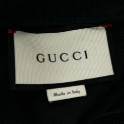 Gucci Navy Blue Cotton Pique Tiger Crest Appliqued Polo T-Shirt XXL