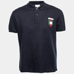 Gucci Navy Blue Cotton Pique Tiger Crest Appliqued Polo T-Shirt XXL
