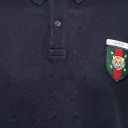 Gucci Navy Blue Cotton Pique Tiger Crest Appliqued Polo T-Shirt XXL