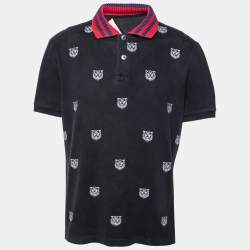 Gucci Navy Blue Cotton Pique Tiger Embroidered Polo T-Shirt XXL