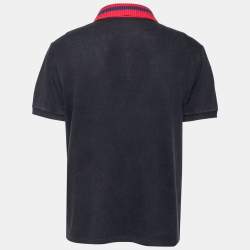 Gucci Navy Blue Cotton Pique Tiger Embroidered Polo T-Shirt XXL