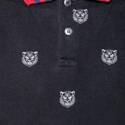Gucci Navy Blue Cotton Pique Tiger Embroidered Polo T-Shirt XXL