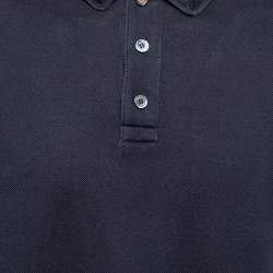 Gucci Navy Blue Cotton Pique Web Stripe Bee Appliqued Polo T-Shirt XXL