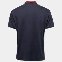 Gucci Navy Blue Cotton Pique Web Stripe Bee Appliqued Polo T-Shirt XXL
