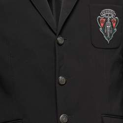 Gucci Black Synthetic Velvet Collar Detail Logo Embroidered Technical Blazer L