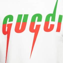 Gucci Off White Cotton Blade Logo Printed Short Sleeve T-Shirt M