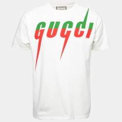 Gucci White Blade Logo Printed Cotton Crew Neck T-shirt S