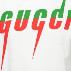 Gucci White Blade Logo Printed Cotton Crew Neck T-shirt S