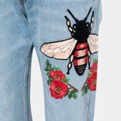 Gucci Blue Denim Floral Bee Embroidered Tapered Jeans M