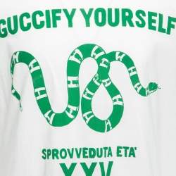 Pre Owned تي شيرت غوتشي قطن أبيض طبعة غوتشيفاي يورسيلف رقبة مستديرة مقاس متوسط   