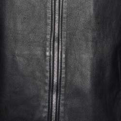 Gucci Black Leather Rib Knit Trimmed Zip Front Jacket S