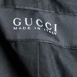 Gucci Black Leather Rib Knit Trimmed Zip Front Jacket S