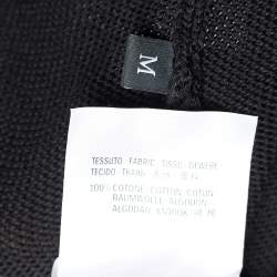 Gucci Black Rib Knit Cotton Web Trim V-Neck Pullover M