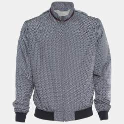 Gucci Blue Synthetic Logo Print Hooded Bomber Jacket L