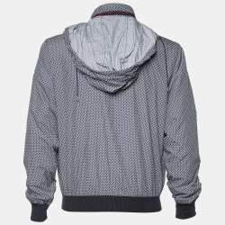 Gucci Blue Synthetic Logo Print Hooded Bomber Jacket L