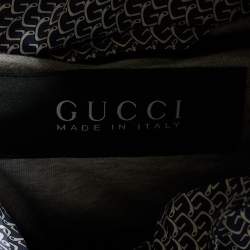 Gucci Blue Synthetic Logo Print Hooded Bomber Jacket L