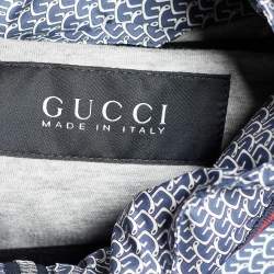 Gucci Blue Synthetic Logo Print Hooded Bomber Jacket L