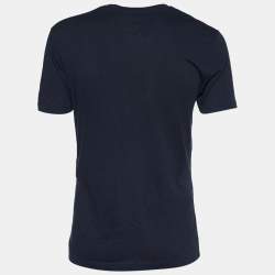 Pre Owned Gucci Dark Blue Cotton Crest Logo Detail T -Shirt M