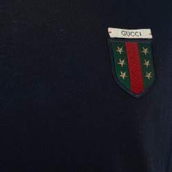 Pre Owned Gucci Dark Blue Cotton Crest Logo Detail T -Shirt M