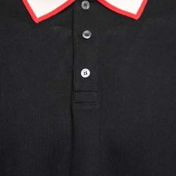 Gucci Black Cotton  Logo Stripe Detail Polo T-Shirt XXXL