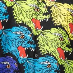Gucci Multicolor Panther Face Print Silk Bowling Shirt L
