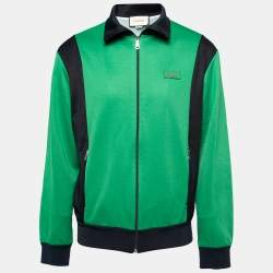 Gucci Green Technical Jersey Tiger Patch Appliqued Zip Front Jacket XL